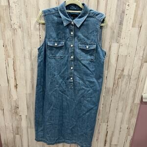 Talbots Denim Dress Womens 10 Blue Sleeveless Knee Length Classic Chambray